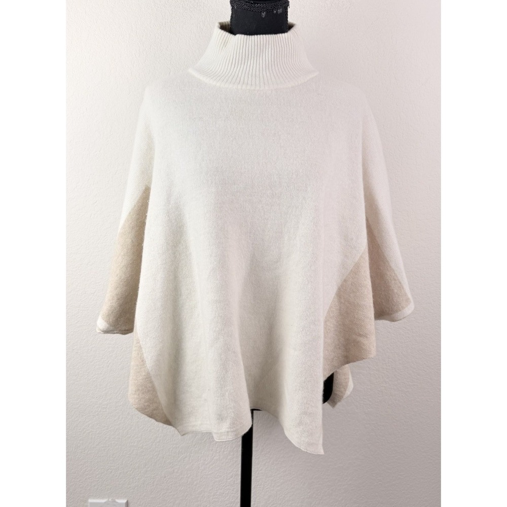 Note di Anita Wool Cashmere Poncho Sweater One Size Ivory Beige Turtleneck Italy